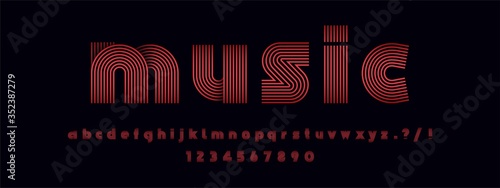 Music record style font, Alphabets and numbers lowercase letters design. Vector illustration.