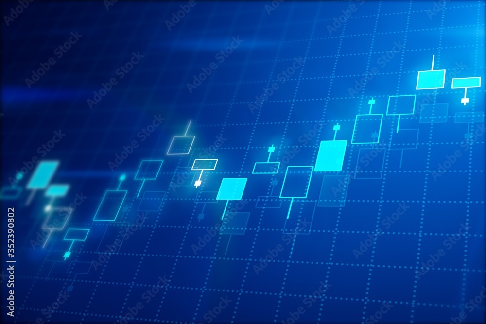 Fototapeta premium Abstract creative financial graph on blue background. 3D Rendering