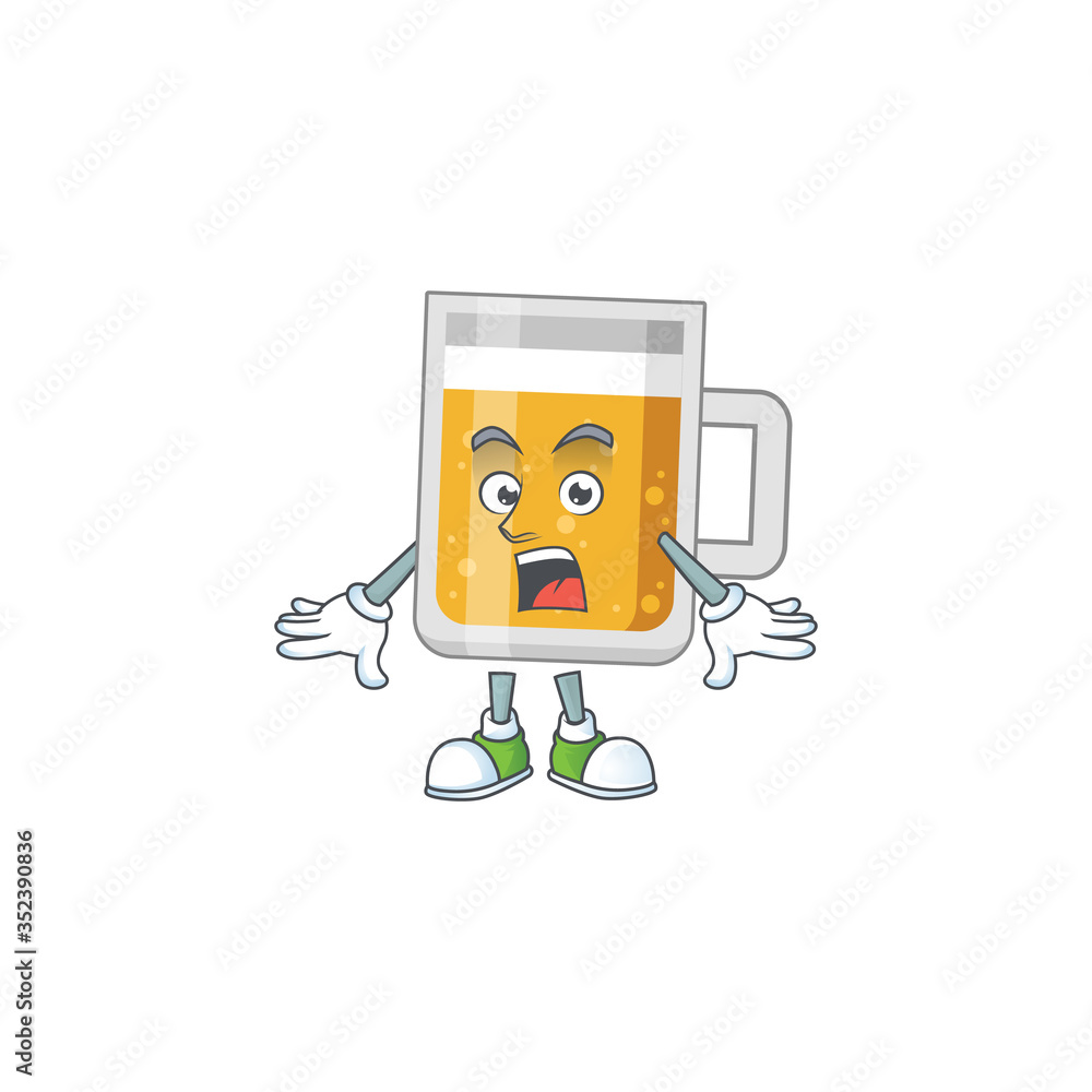 A caricature concept design of glass of beer with a surprised gesture