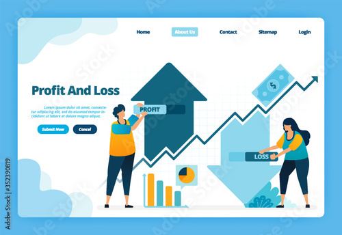 Landing page of profit and loss. Up and down in taking capital gains investment in financial markets. Illustration of landing page, website, mobile apps, poster, flyer