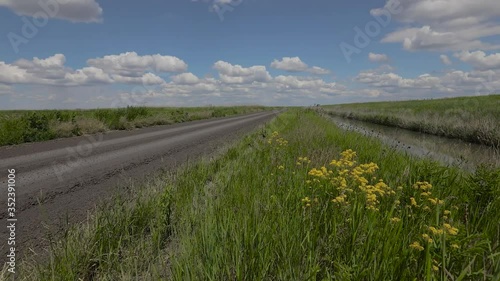 timelapse video fast moving spring clouds in variable clouds on the steppe and river