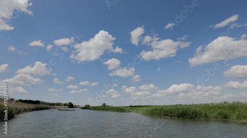 timelapse video fast moving spring clouds in variable clouds on the steppe and river