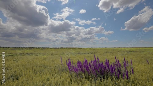timelapse video fast moving spring clouds in variable clouds on the steppe and river
