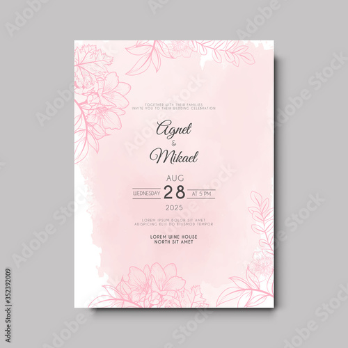 elegant flower and leaves wedding invitation card