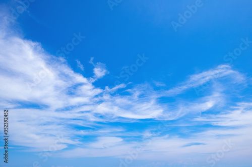 Blue sky with clouds Top view from the airplane window, Natural cloudscape for copy space.