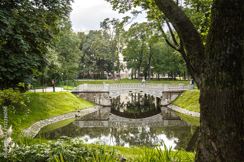 Pond and bridge in the Mikhailovsky Garden