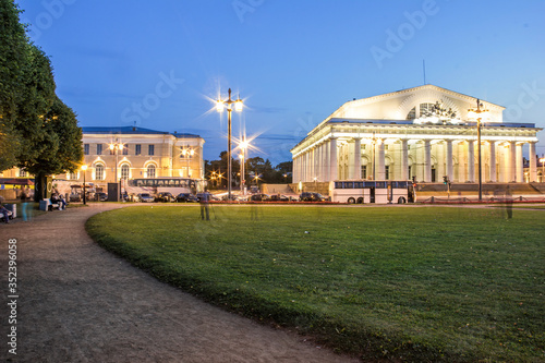 Old Saint Petersburg Stock Exchange on the spit of Vasilievsky Island at sunset