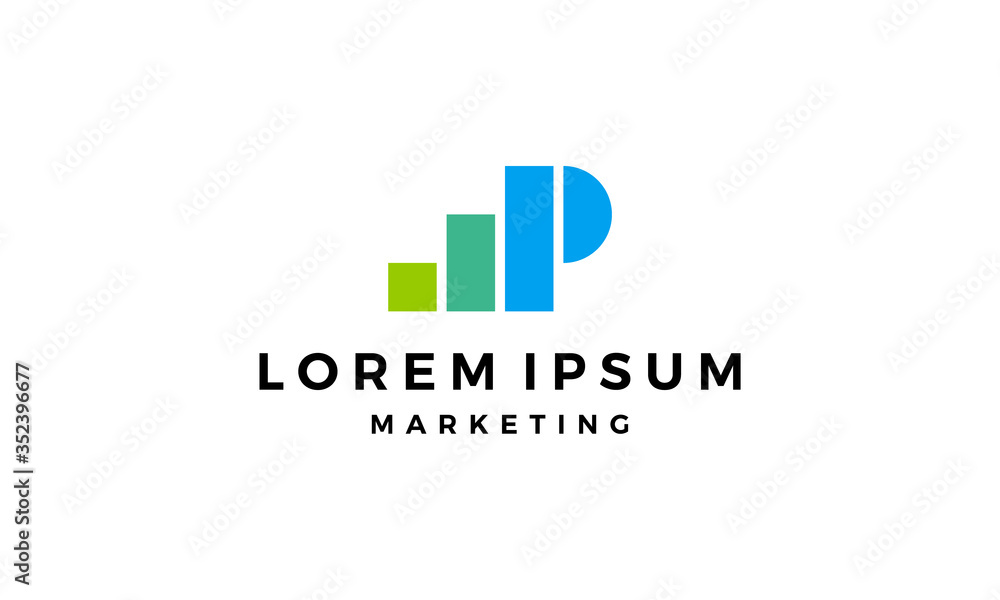 initial letter P with bar chart growth logo design template initial letter P with bar chart growth logo design template