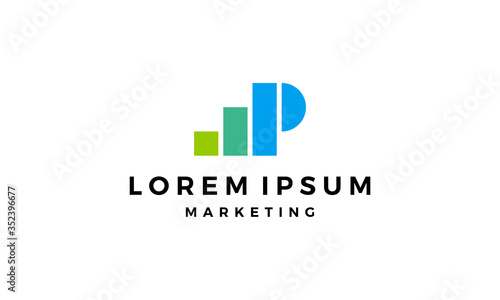 initial letter P with bar chart growth logo design template