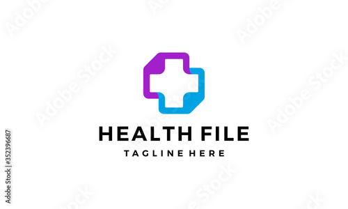 health file document medical connection logo design concept