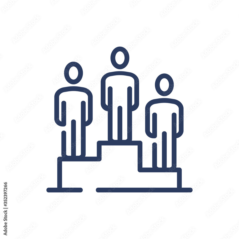 Winners on podium thin line icon. Award, success, competition isolated outline sign. Business communication concept. Vector illustration symbol element for web design and apps Winners on podium thin line icon. Award, success, competition isolated outline sign. Business communication concept. Vector illustration symbol element for web design and apps