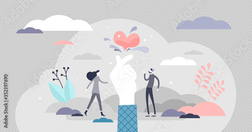 Love snap vector illustration. Magic heart moment flat tiny persons concept