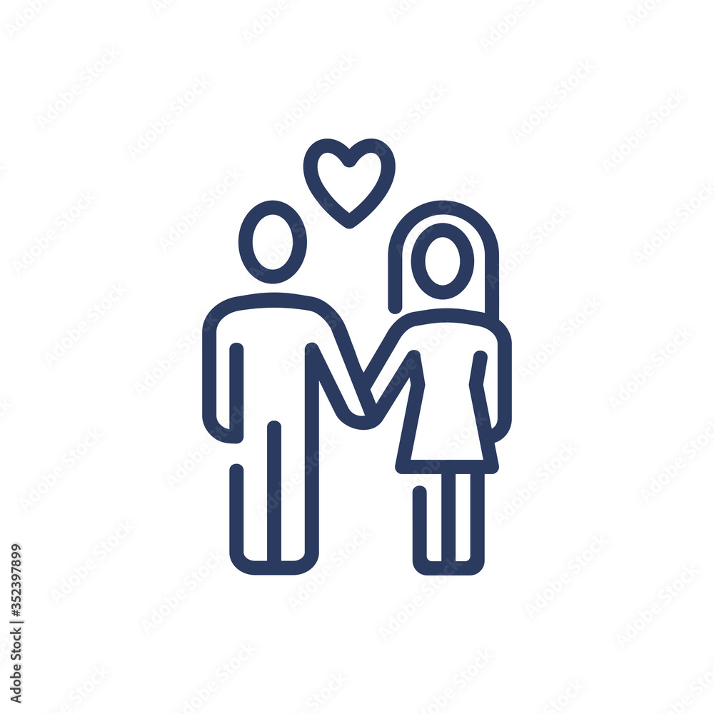Man and woman in love thin line icon. Couple, together, limerence isolated outline sign. Friendship and love concept. Vector illustration symbol element for web design and apps Man and woman in love thin line icon. Couple, together, limerence isolated outline sign. Friendship and love concept. Vector illustration symbol element for web design and apps