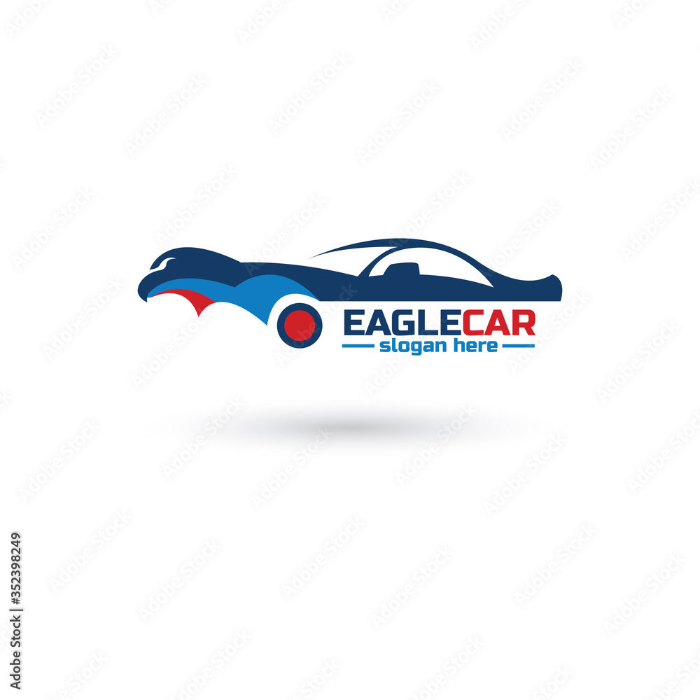 Eaglecar logo. concept logo between eagle head and body car.flat color with 3 color.vector eps10.editable