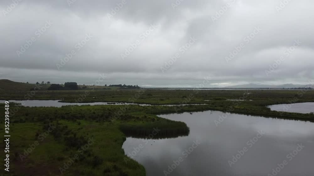 New Zealand South Island wet lands fly over New Zealand South Island wet lands fly over