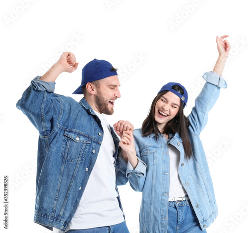 Happy young couple dancing ...