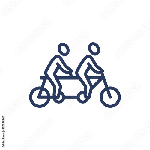 Tandem bicycle thin line icon. Cycling, friend, family isolated outline sign. Friendship and love concept. Vector illustration symbol element for web design and apps