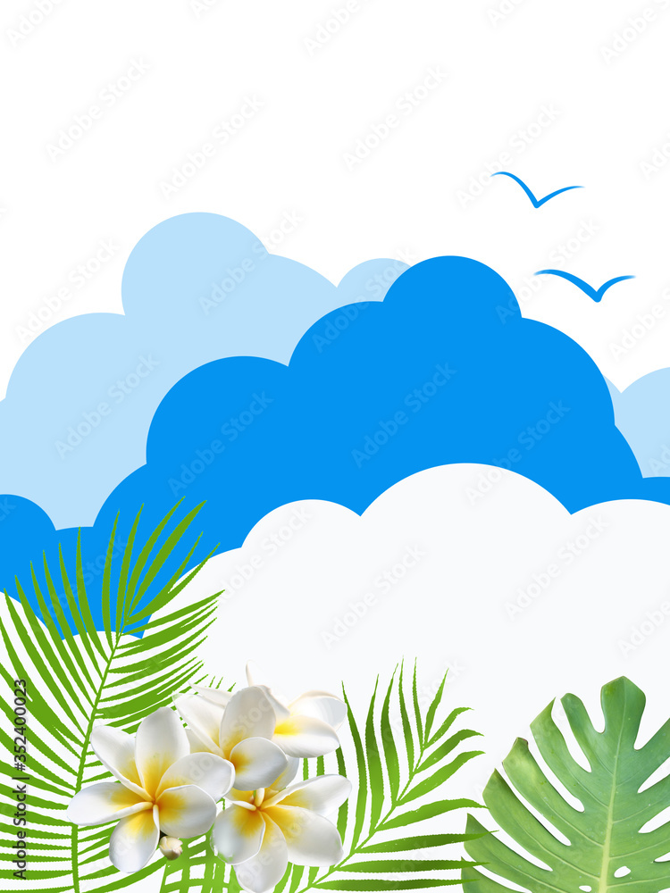 Obraz premium 南国 トロピカル ハワイ 夏空 入道雲 盛夏見舞い レジャー 虹 ヤシの葉