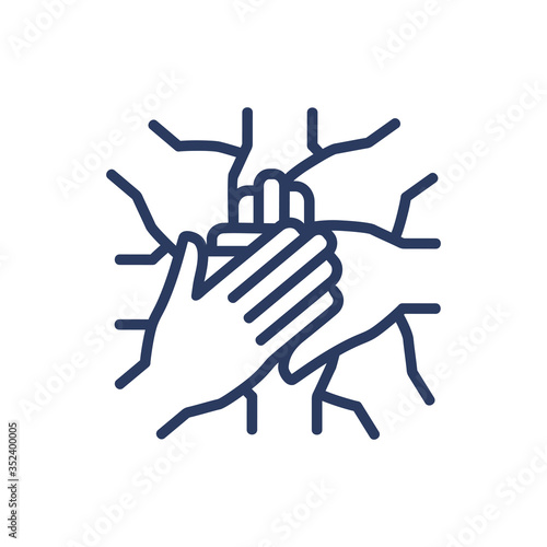 Team holding hands together thin line icon. Teamwork, success, work isolated outline sign. Friendship and partnership concept. Vector illustration symbol element for web design and apps