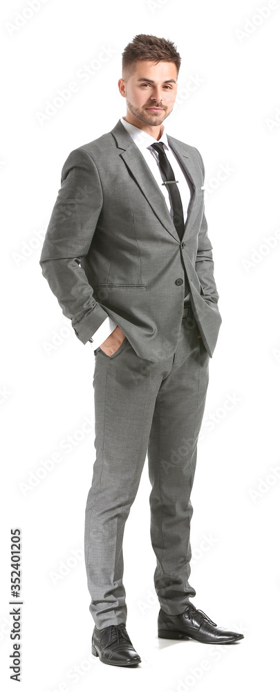 Handsome young man in elegant suit on white background Handsome young man in elegant suit on white background