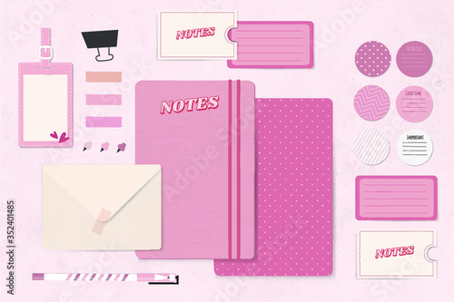 Pink stationery planner set vector