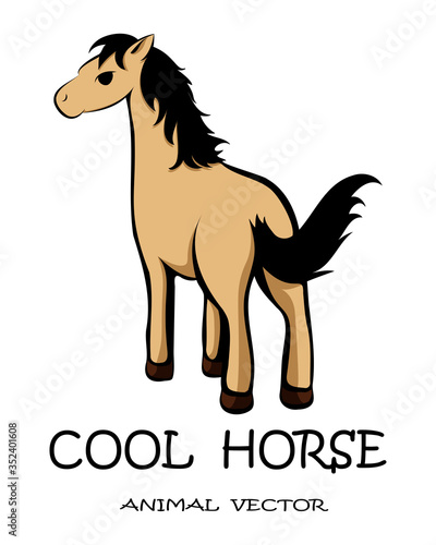 Vector illustration on a white background of a mustang horse. It is a cute cartoon.