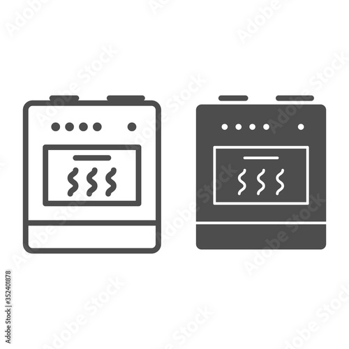 Stove line and solid icon, bakery concept, oven sign on white background, kitchen stove icon in outline style for mobile concept and web design. Vector graphics.