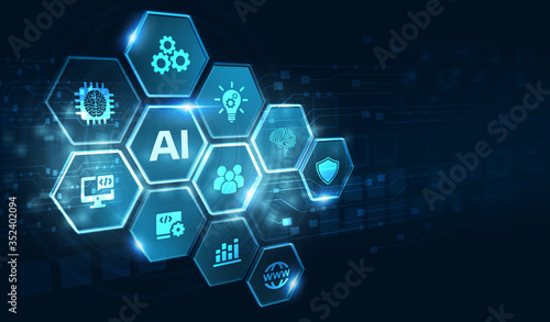 AI Learning and Artificial Intelligence Concept. Business, modern technology, internet and networking concept. 3D illustration
