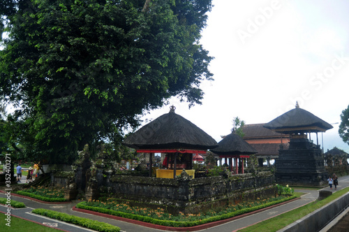 Ancient building of Pura Ulun Danu Bratan or Pura Bratan Hindu Shaivite Shiva temple archaeological site for travelers people travel visit and respect praying in Bratan near Bedugul in Bali  Indonesia