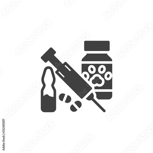 Pet vaccine vector icon. filled flat sign for mobile concept and web design. Dog vaccination glyph icon. Symbol, logo illustration. Vector graphics