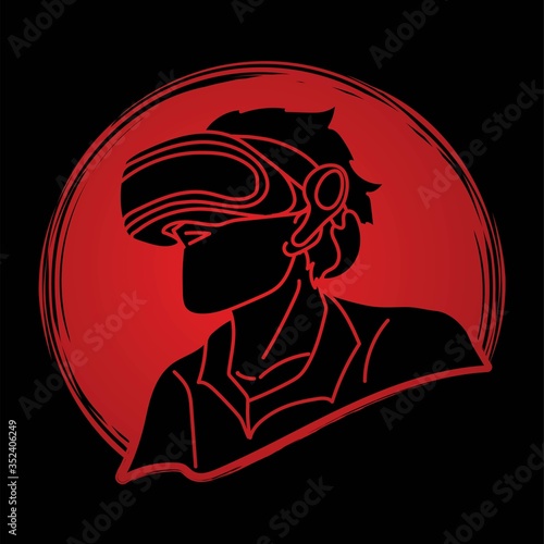 Man wearing virtual reality glasses cartoon graphic vector.