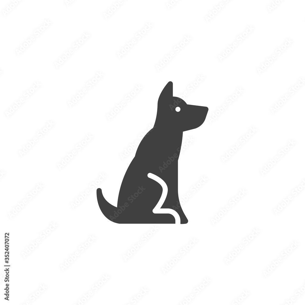 Trained dog vector icon. filled flat sign for mobile concept and web design. Sitting dog glyph icon. Symbol, logo illustration. Vector graphics Trained dog vector icon. filled flat sign for mobile concept and web design. Sitting dog glyph icon. Symbol, logo illustration. Vector graphics