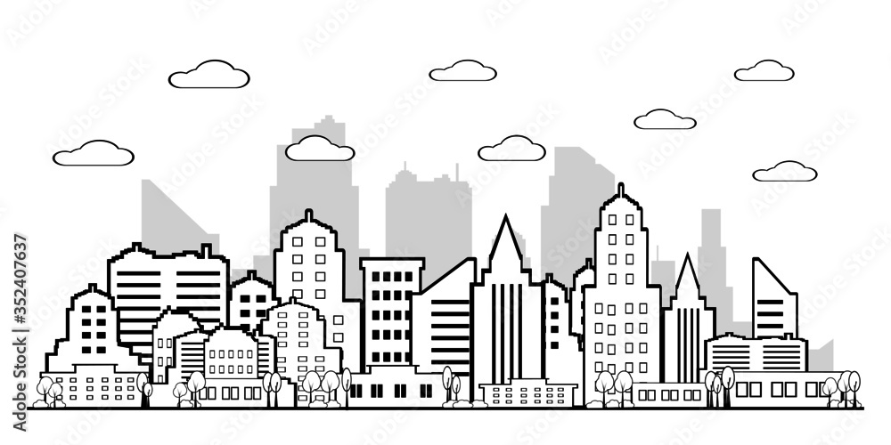 City landscape.Downtown landscape with high Urban life Vector illustration