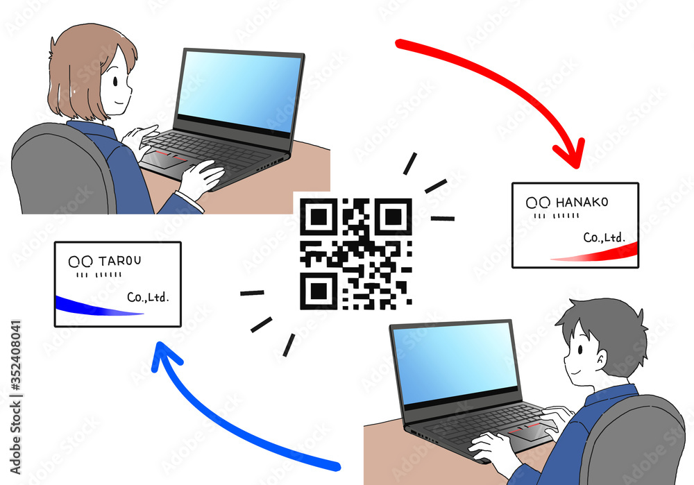 オンライン名刺交換する男女のイラスト素材 Stock Illustration Adobe Stock オンライン名刺交換する男女のイラスト素材 Stock Illustration Adobe Stock