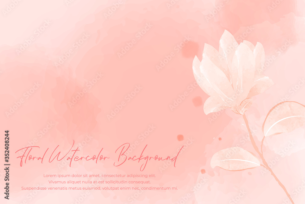 Watercolor floral background with red pastel concept