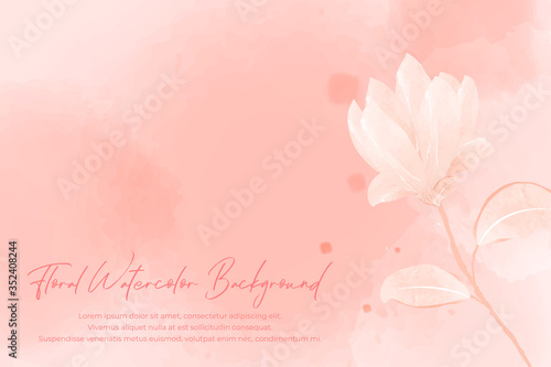 Watercolor floral background with red pastel concept