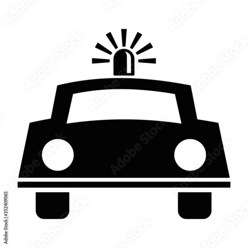 Vector high quality vintage style logo of a black silhouette police car icon isolated on white background