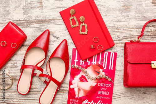 Female accessories on white...