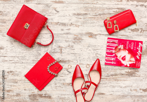 Female accessories on white...