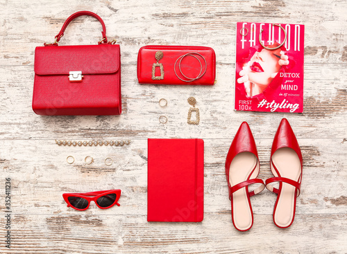 Female accessories on white...