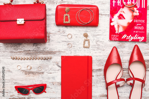 Female accessories on white...