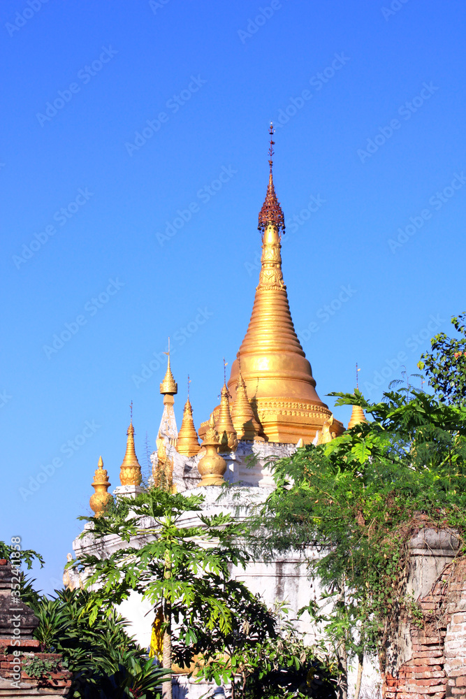 Naklejka premium Stupa with golden spire in Maha Aung Mye Bom San Monastery, Myanmar (Burma)