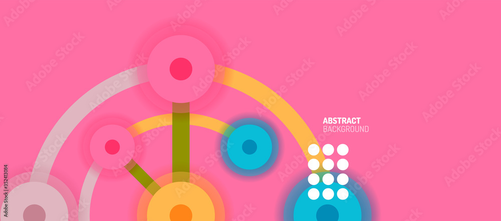Obraz premium Flat style geometric abstract background, round dots or circle connections on color background. Technology network concept.