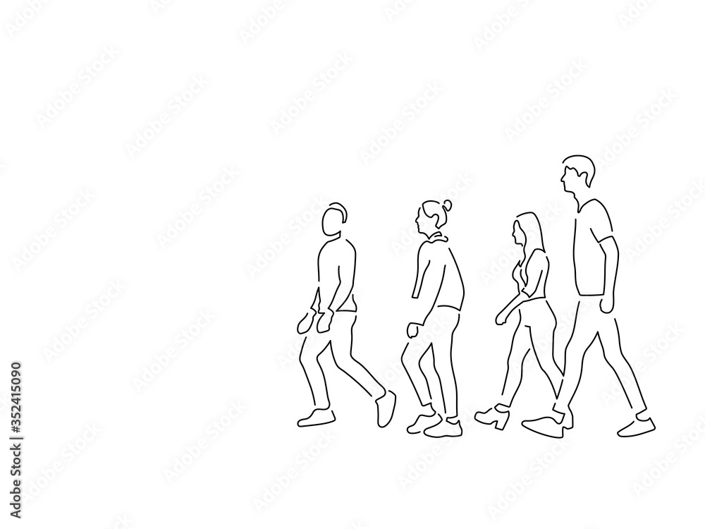 People walking isolated line drawing, vector illustration design. People walking isolated line drawing, vector illustration design.