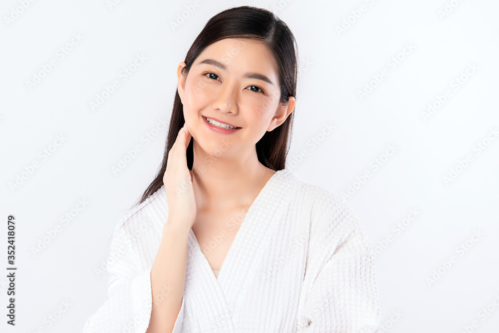 Beautiful Young Asian Woman touching her body with fresh Healthy Skin, isolated on white background, Beauty Cosmetics and Facial treatment Concept. Beautiful Young Asian Woman touching her body with fresh Healthy Skin, isolated on white background, Beauty Cosmetics and Facial treatment Concept.