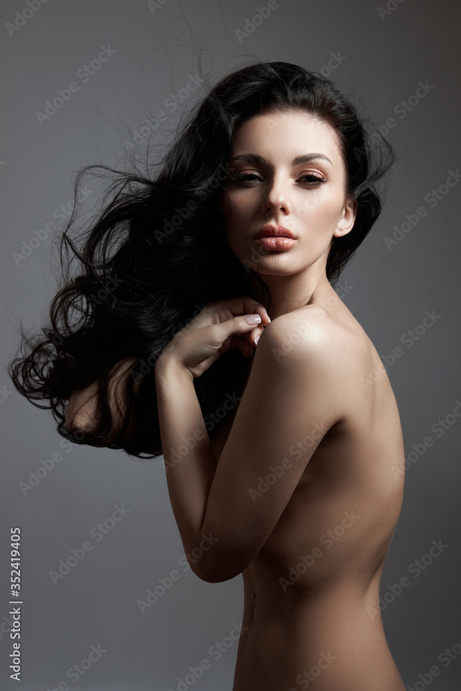Long Hair Brunette - Sexy fashion nude woman with long hair, curly strong hair of a brunette  girl. Natural cosmetics for hair care, strong roots Stock Photo | Adobe  Stock