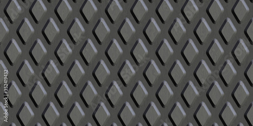 Metal floor plate background. Seamless pattern. 3D Rendering illustration.