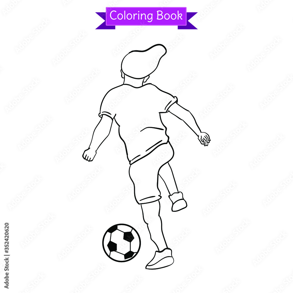 coloring book of a boy playing soccer Stock Vector | Adobe Stock