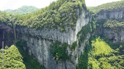 Footage of the gorge valley and karst limestone rock formations in Wulong National Park, China