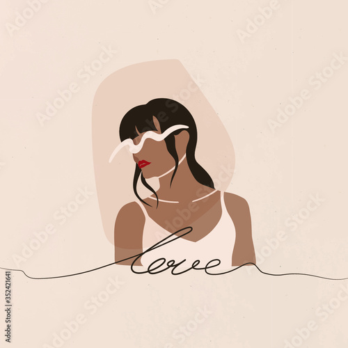 Female fashionista on beige banner vector